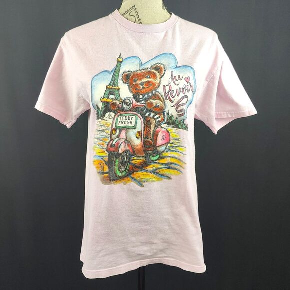 ♡ Teddy Fresh ♡ Au Revoir Pink T-Shirt Top *fair condition* - Picture 1 of 8